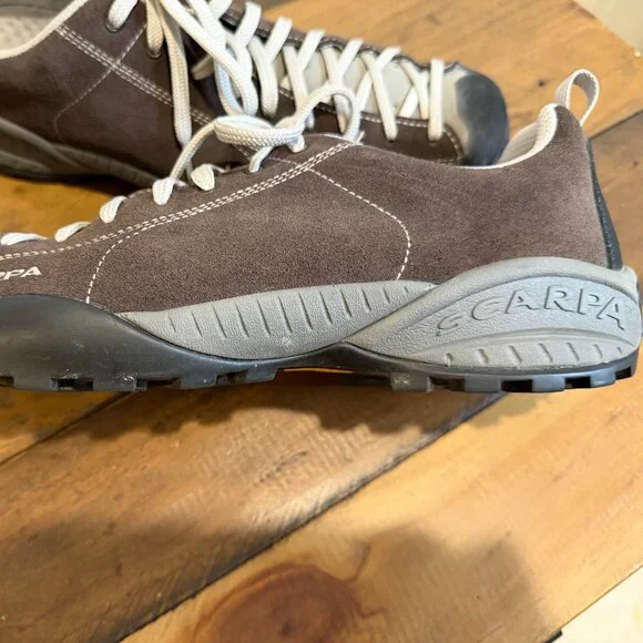 Mens 11.5 Scarpa Mojito Dark Brown Shoes Suede-Leather White-Stitch Lace Sporty - Picture 10 of 13